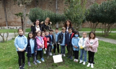 Nxënësit e shkollës "Mihal Ekonomi" në Durrës mbjellin pemën simbol të jetëgjatësisë 