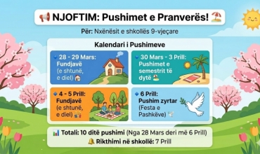 Nisin sot pushimet e semestrit t&euml; dyt&euml; p&euml;r nx&euml;n&euml;sit e arsimit 9-vje&ccedil;ar